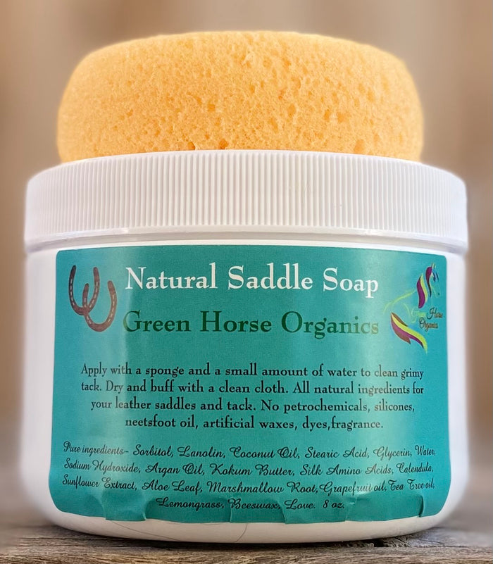 Green Horse Organics Natural Saddle Soap (8 oz Jar with Tack Sponge)